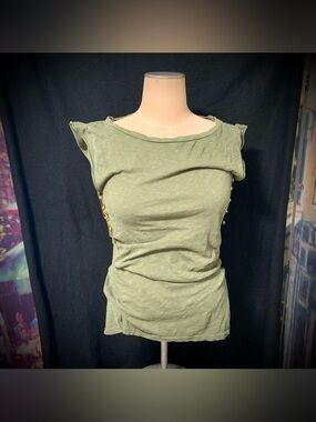 Sauce Olive Green Safety Pin Side Detail Tunic Top Womens Boho Punk Style